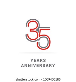 35 Years Golden Anniversary Design using multi liner font number, red and grey colored. isolated on white background