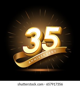 35 years golden anniversary logo celebration with firework and ribbon
