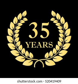 35 years icon. 35th anniversary or birthday laurel wreath emblem. Vector illustration.