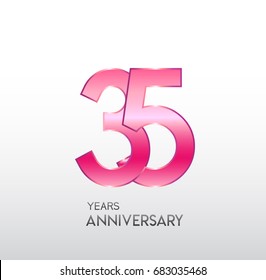 35 years pink anniversary. with overlapping number. for business, corporate, wedding, love, valentine logo celebration