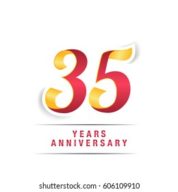 35 Years Red and Yellow  Anniversary  Logo Celebration Isolated on White Background
