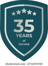 35 años de servicio Insignia de escudo verde azulado con cinco estrellas