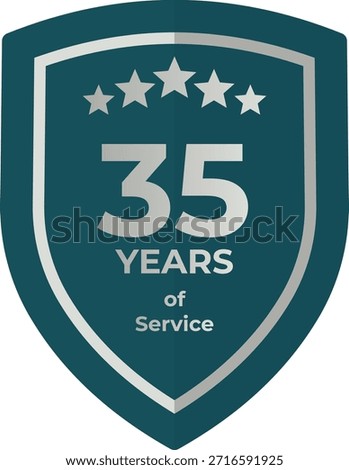 35 Years of Service Teal Shield Badge with Five Stars
