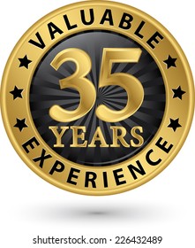 35 years valuable experience gold label, vector illustration 