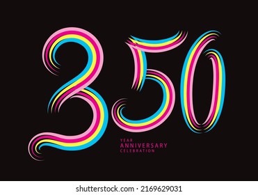 350 number design vector, graphic t shirt, 350 years anniversary celebration logotype colorful line,350th birthday logo, Banner template, logo number elements for invitation card, poster, t-shirt.