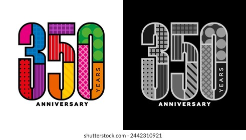 350th anniversary, 350th anniversary logo set, three hundred and fifty years anniversary, colorful logo for celebration, invitations, congratulations, web template, flyer and booklet, retro