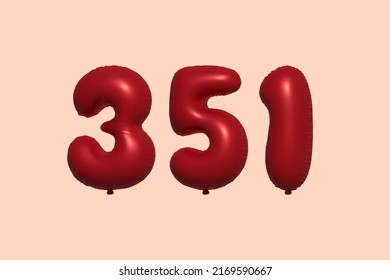 351 3d number balloon made of realistic metallic air balloon 3d rendering. 3D Red helium balloons for sale decoration Party Birthday, Celebrate anniversary, Wedding Holiday. Vector illustration