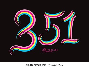 351 number design vector, graphic t shirt, 351 years anniversary celebration logotype colorful line,351th birthday logo, Banner template, logo number elements for invitation card, poster, t-shirt.