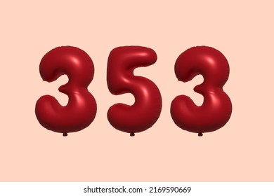 353 3d number balloon made of realistic metallic air balloon 3d rendering. 3D Red helium balloons for sale decoration Party Birthday, Celebrate anniversary, Wedding Holiday. Vector illustration