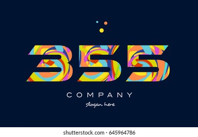 355 number digit numeral logo colored colorful rainbow acrylic modern creative vector icon design template