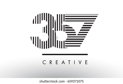 357 Black and White Number Logo Design with Vertical and Horizontal Lines.