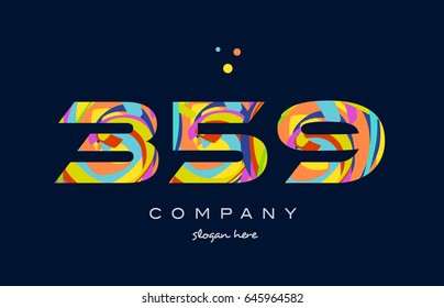 359 number digit numeral logo colored colorful rainbow acrylic modern creative vector icon design template