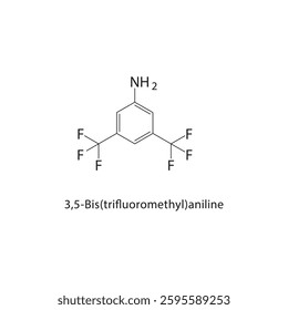 3,5-Bis(trifluoromethyl)aniline skeletal structure. Fluorinated Compound compound schematic illustration. Simple diagram, chemical formula.