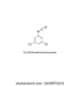 3,5-Dichlorphenylisocyanat-Skelettstruktur. Halogenisocyanat-Verbindung, schematische Darstellung. Einfaches Diagramm, chemische Formel.