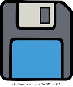A 3.5-inch floppy disk icon in blue and gray vector style.