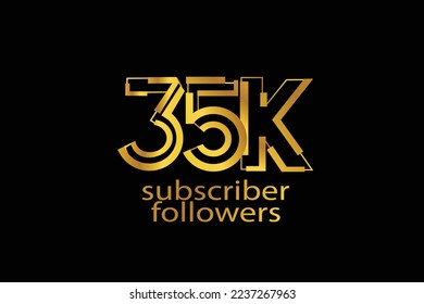 35K, 35.000 subscribers or followers blocks style with gold color on black background for social media and internet-vector