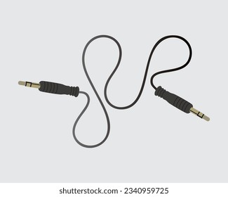 3.5mm audio jack. Black stereo audio cable. Vector illustration.