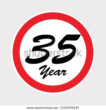 35st anniversary celebration with red ring on gray isolated background