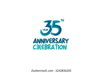 35th, 35 years, 35 year anniversary celebration fun style logotype. anniversary white logo with green blue color isolated on white background, vector design for celebrating event