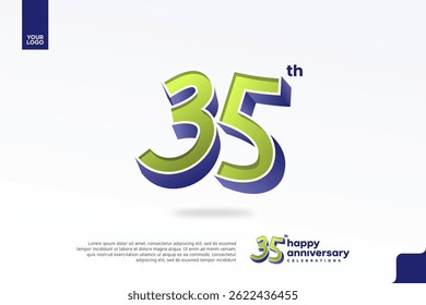 Número 3D do 35o aniversário com design de jubileu de prata em verde pera e azul violeta
