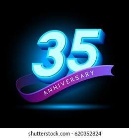35th Anniversary 3D text with glow effect .celebration vector  template design