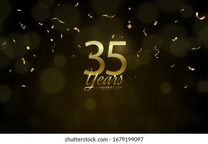 35th anniversary background with illustrations of golden figures of light effects and the writing below.