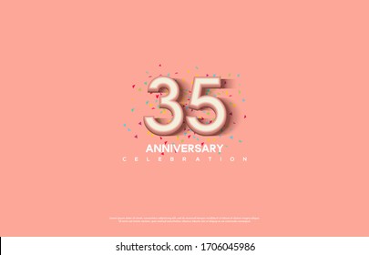 35th anniversary background with illustrations of white numbers and pink color on the edges of numbers.