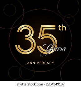 35th Anniversary Celebration with golden text, Golden anniversary vector template