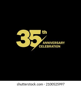 35th Anniversary Celebration Illustration Gold Color On Black Background Vector Logo Template.