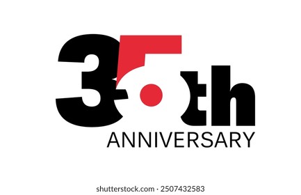 35th anniversary celebration label, thirty five years jubilee congratulation card vector template, happy birthday sign, event invitation