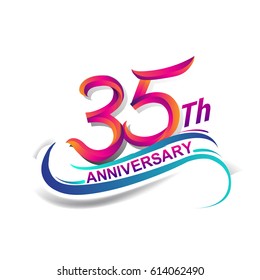 35th anniversary celebration logotype blue and red colored. thirty five years birthday logo on white background.
