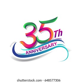 35th anniversary celebration logotype green and red colored. thirty five years birthday logo on white background.