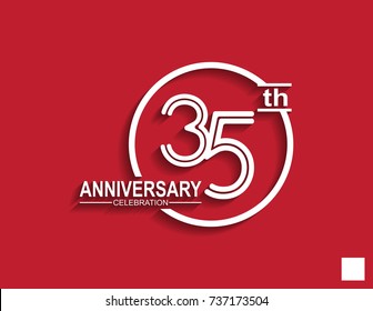 35th anniversary celebration logotype with linked number in circle isolated on red background