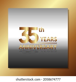 35th anniversary, anniversary celebration vector design with gold color on silver and gold background with square shape.