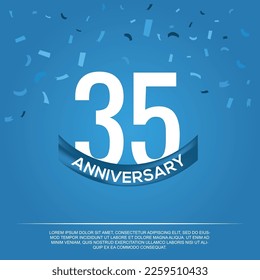 35th anniversary celebration vector design with white color numbers and  white color font on  blue color background abstract 