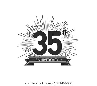 35th anniversary design with firework and ribbon black color for use company celebration 