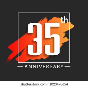 35th anniversary design with orange color brush in square isolated on black background for celebration