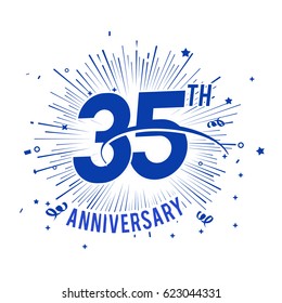 35th Anniversary fireworks and celebration background with swoosh and confetti