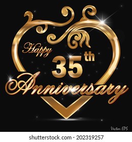 35th anniversary golden pattern design, 35 year celebration card - vector illustration