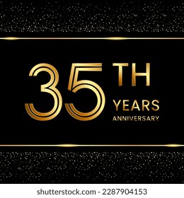 35th anniversary logo design with double line concept. Line Art style. Golden number logo. Vector Template Illustration