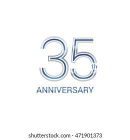 35th anniversary logo design uses three lines which form the numbers.  years anniversary signs . Silver and blue color anniversary