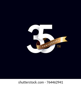 35th anniversary logo with gold ribbon. template design for web, game ,Creative poster, booklet, leaflet, flyer, magazine, invitation card