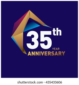 35th anniversary logo with gold shape modern looks. Anniversary signs illustration. Gold anniversary logo design and illustration?