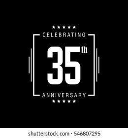 35th anniversary logo, vector celebration design with rectangle on black background.