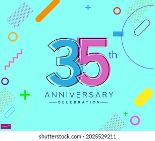 Logo del 35º aniversario, celebración del cumpleaños del diseño vectorial con fondo geométrico colorido.