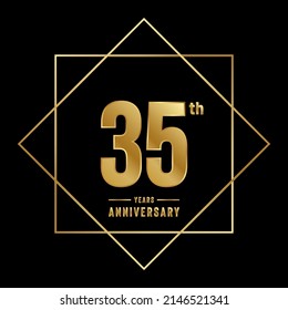 35th anniversary logotype. Anniversary celebration template design with golden ring for booklet, leaflet, magazine, brochure poster, banner, web, invitation or greeting card. Vector illustrations.