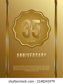 35th anniversary logotype. Anniversary celebration template design with golden ring for booklet, leaflet, magazine, brochure poster, banner, web, invitation or greeting card. Vector illustrations.