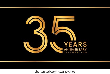 Logotipo del 35º Aniversario. Diseño de la plantilla de celebración del aniversario con color oro para evento de celebración, invitación, tarjeta de saludo, volante, banner, plantilla web, logotipo de doble línea, ilustración vectorial