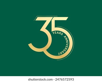 35th Anniversary luxury gold celebration with Overlapping number logo vector design concept. Thirty-five Years anniversary gold typography template for celebration event, business, invitation, website