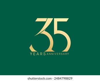 35th Anniversary luxury gold celebration with curved shape overlapping number logo vector design concept. Thirty-five Years anniversary gold template for celebration event, business, card, company.